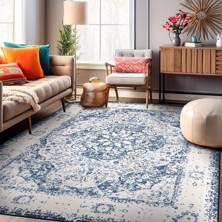 World Rug Gallery Traditional Medallion Area Rug 7'10'' x10' Blue MON830BLUE8X10
